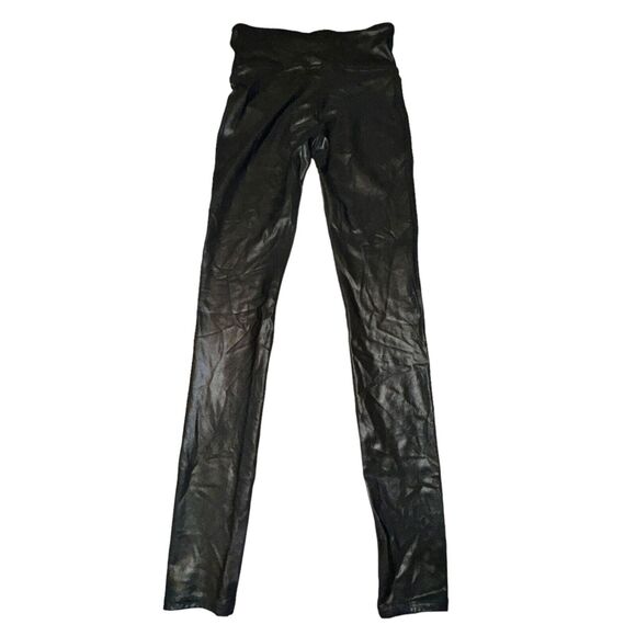Spanx Faux Leather Leggings Women's Sz S Black High Rise Compression Full Length - Picture 2 of 4